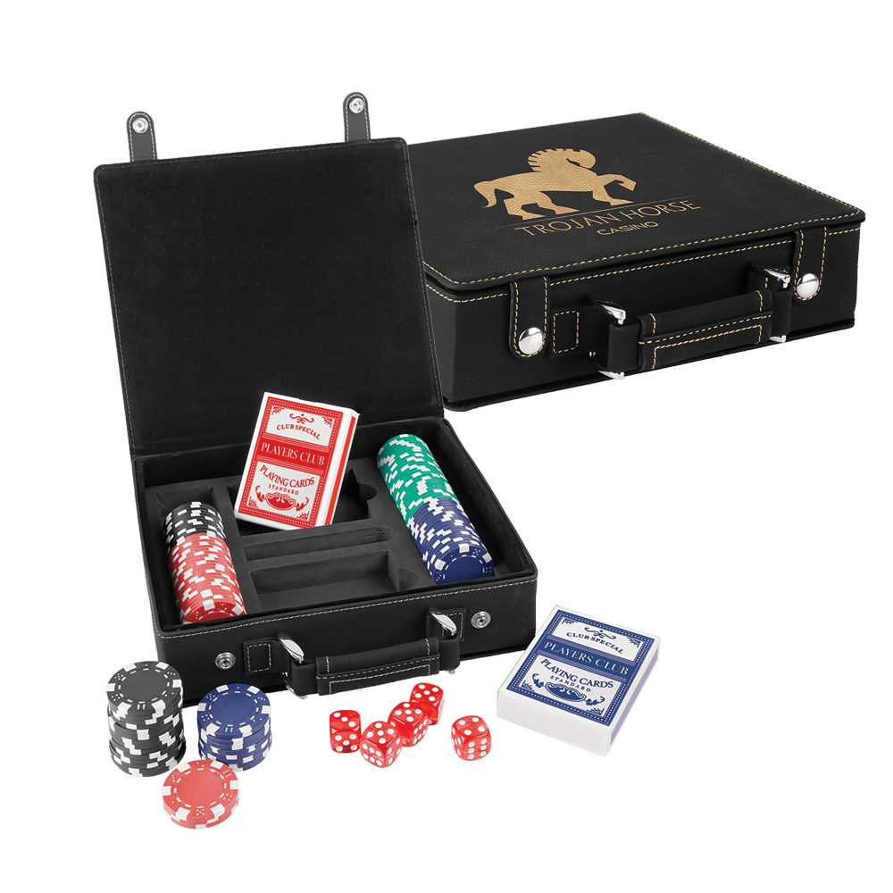 Set da poker, carte e dadi in similpelle laserabile