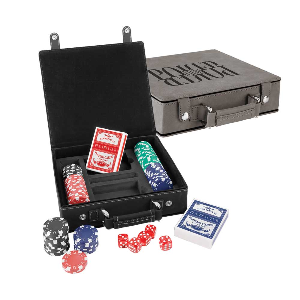 Set da poker, carte e dadi in similpelle laserabile