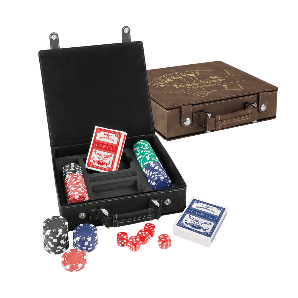 Set da poker, carte e dadi in similpelle laserabile