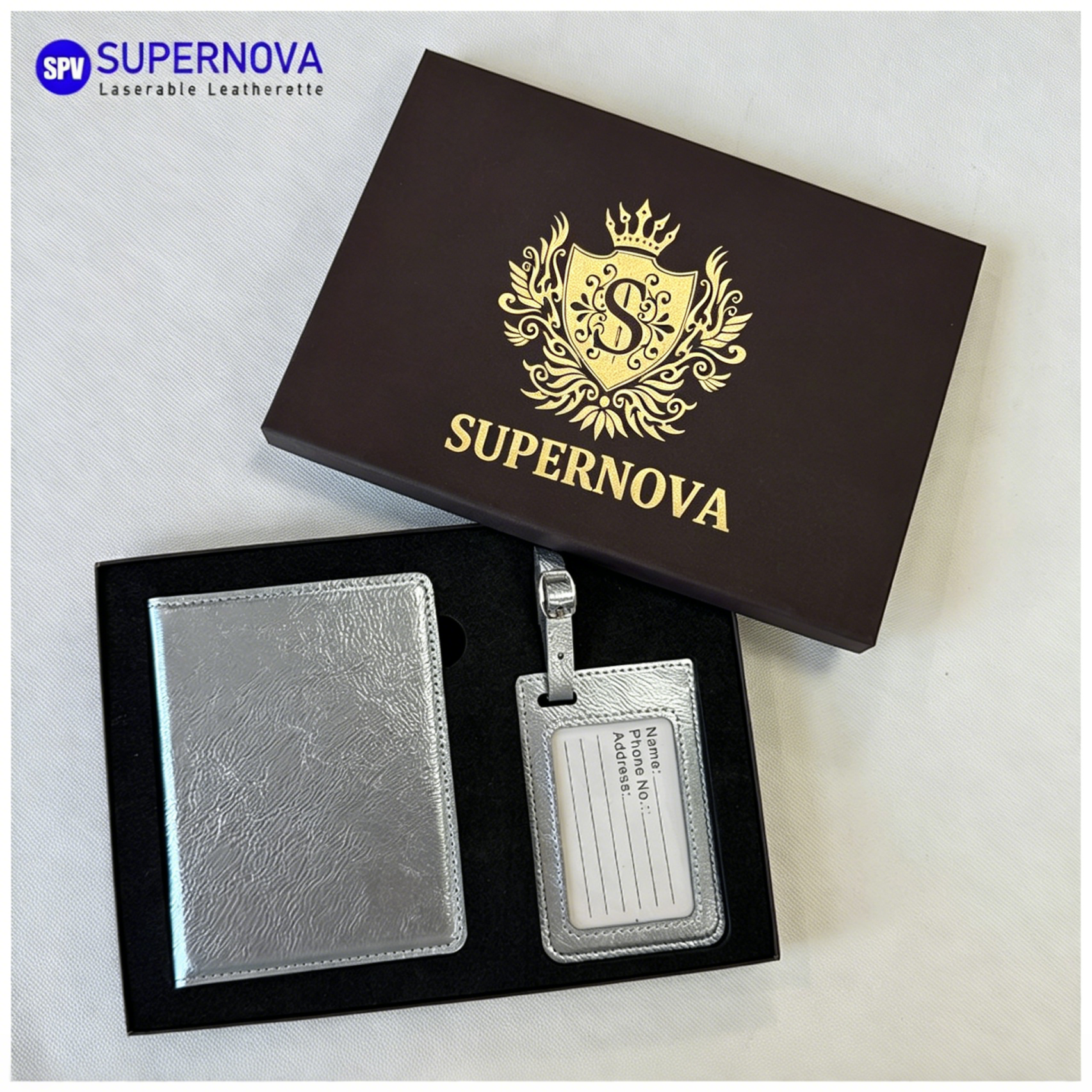 Confezione regalo in carta kraft dorata incisa al laser