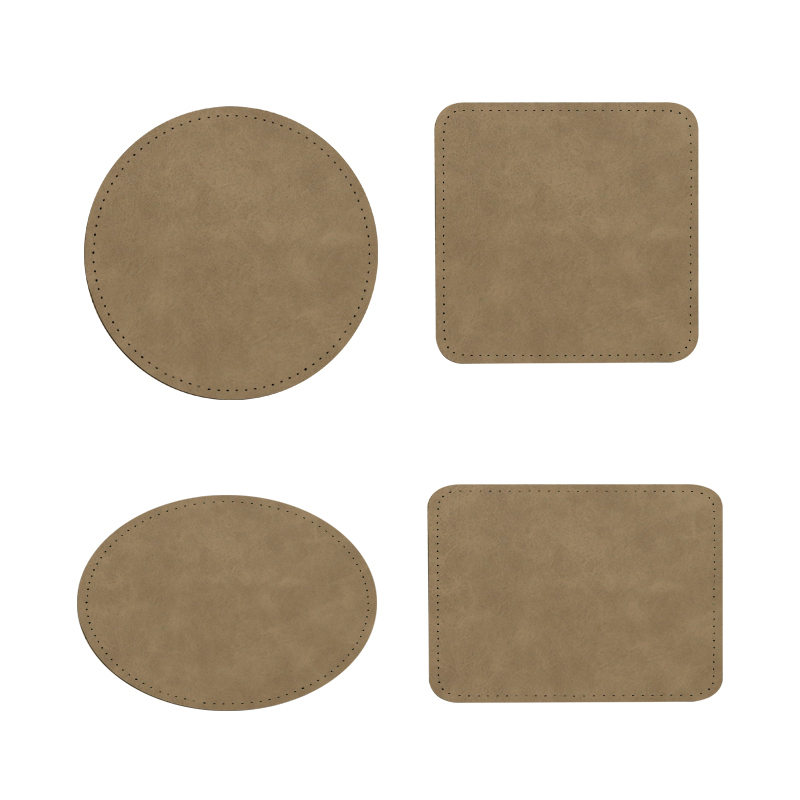 Toppe rettangolari in similpelle a sublimazione da 3 1/2' x 2 1/2' con adesivo