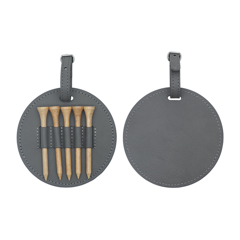 Etichetta rotonda per borsa da golf in similpelle laserabile con 5 magliette in legno