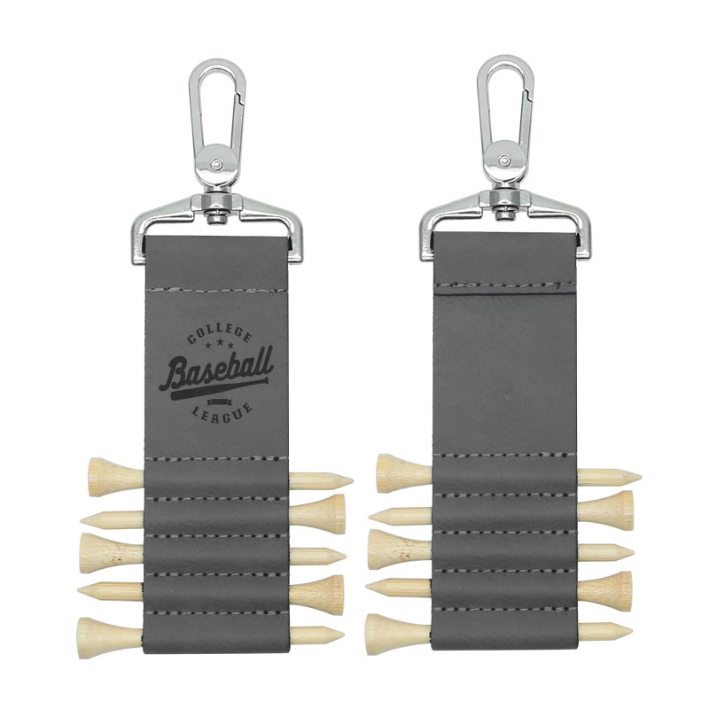 Portachiavi con etichetta per borsa da golf in similpelle laserabile con 5 magliette in legno