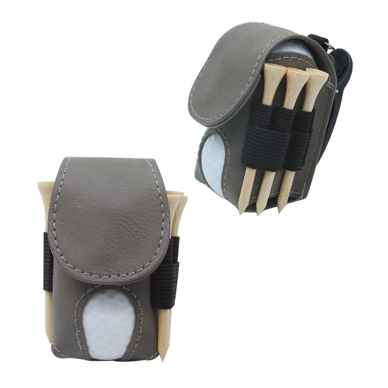 Porta palline da golf in similpelle laserabile con 5 tee in legno