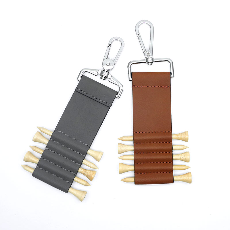 Portachiavi con etichetta per borsa da golf in similpelle laserabile con 5 magliette in legno