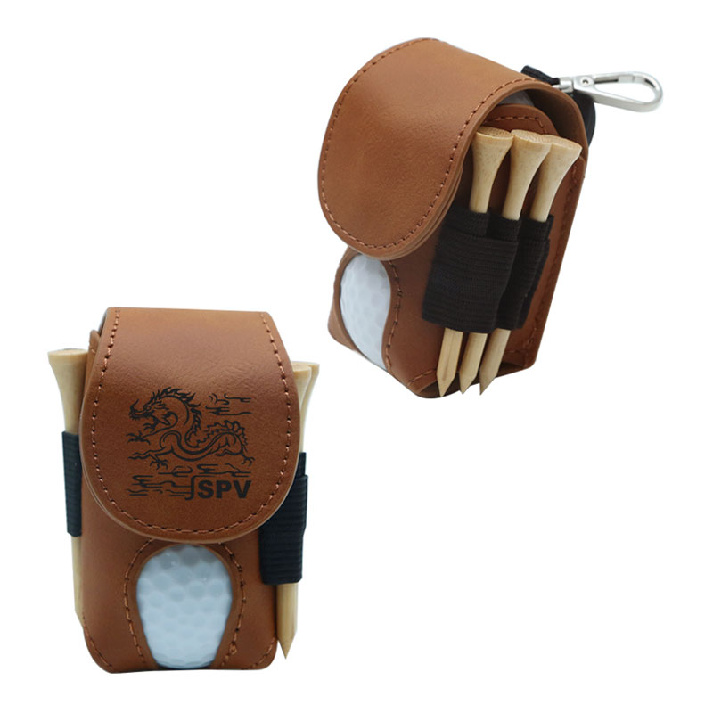 Porta palline da golf in similpelle laserabile con 5 tee in legno