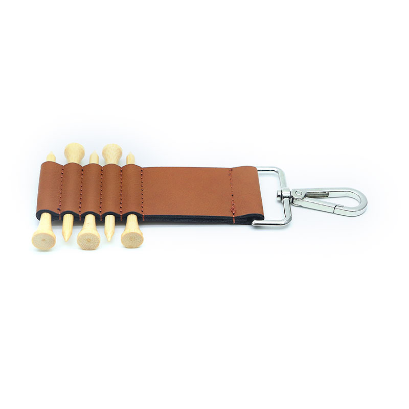 Portachiavi con etichetta per borsa da golf in similpelle laserabile con 5 magliette in legno