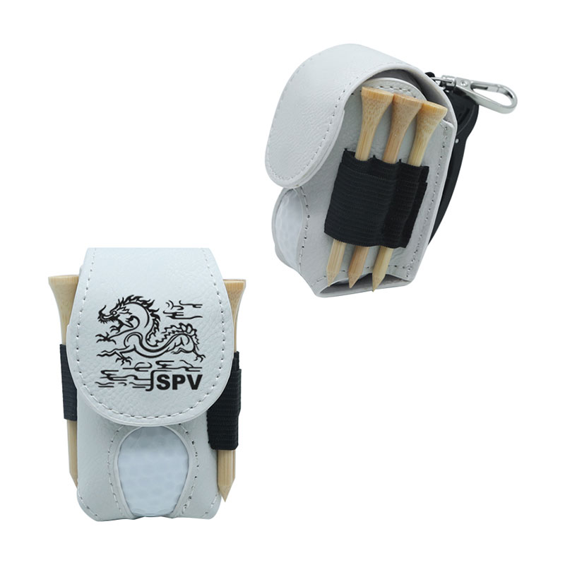 Porta palline da golf in similpelle laserabile con 5 tee in legno