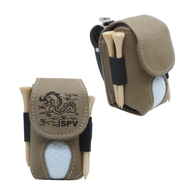 Porta palline da golf in similpelle laserabile con 5 tee in legno