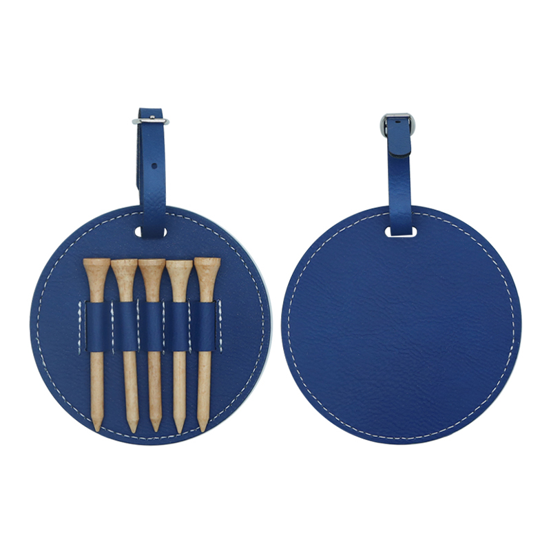 Etichetta rotonda per borsa da golf in similpelle laserabile con 5 magliette in legno