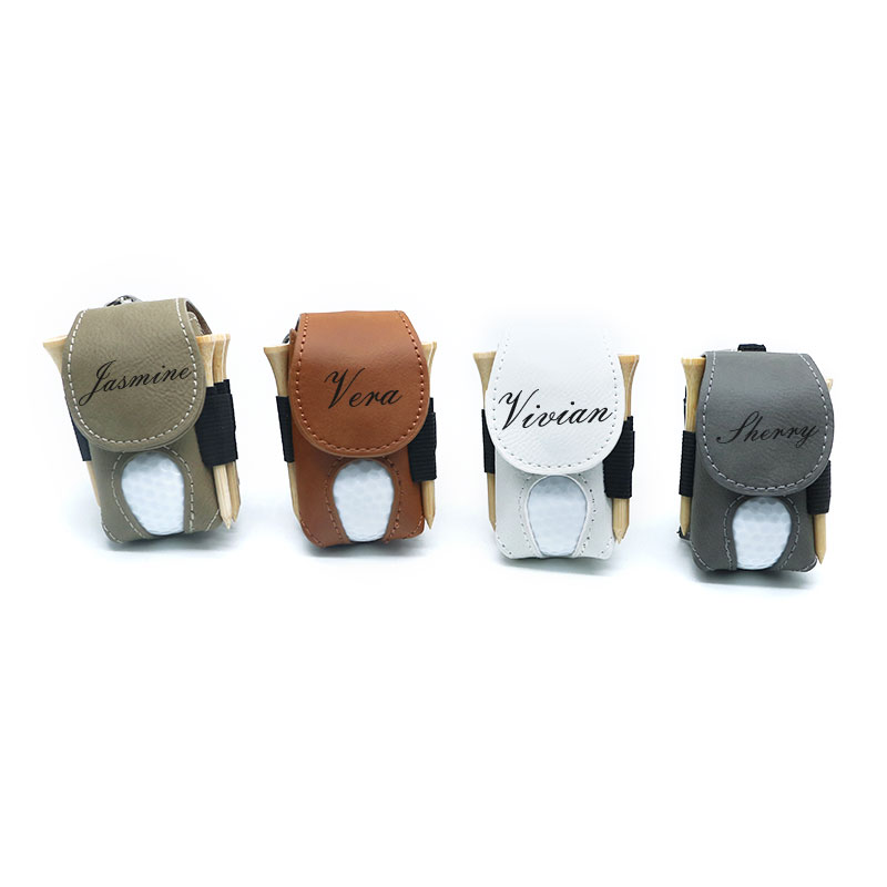 Porta palline da golf in similpelle laserabile con 5 tee in legno