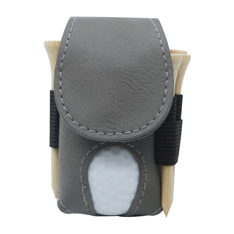 Porta palline da golf in similpelle laserabile con 5 tee in legno