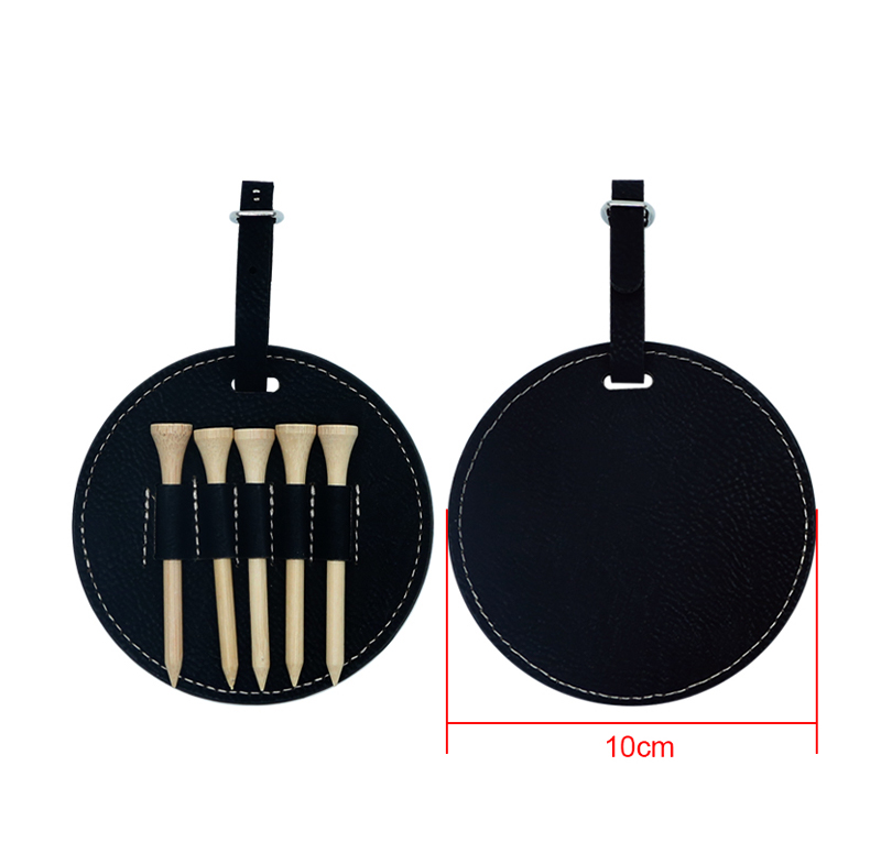 Etichetta rotonda per borsa da golf in similpelle laserabile con 5 magliette in legno
