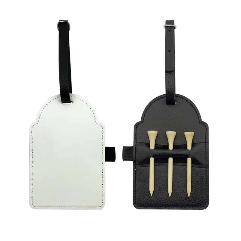 Etichetta per sacca da golf in similpelle sublimatica con 3 tee in legno