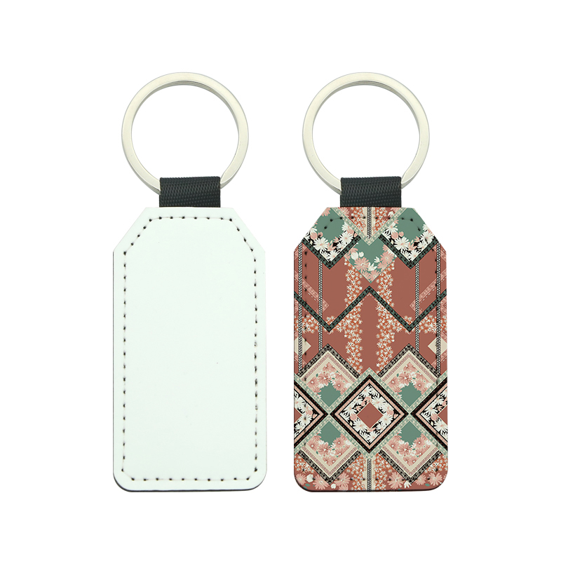 Portachiavi rettangolare in pelle PU sublimatica con angoli trapezoidali - Stampa su un solo lato