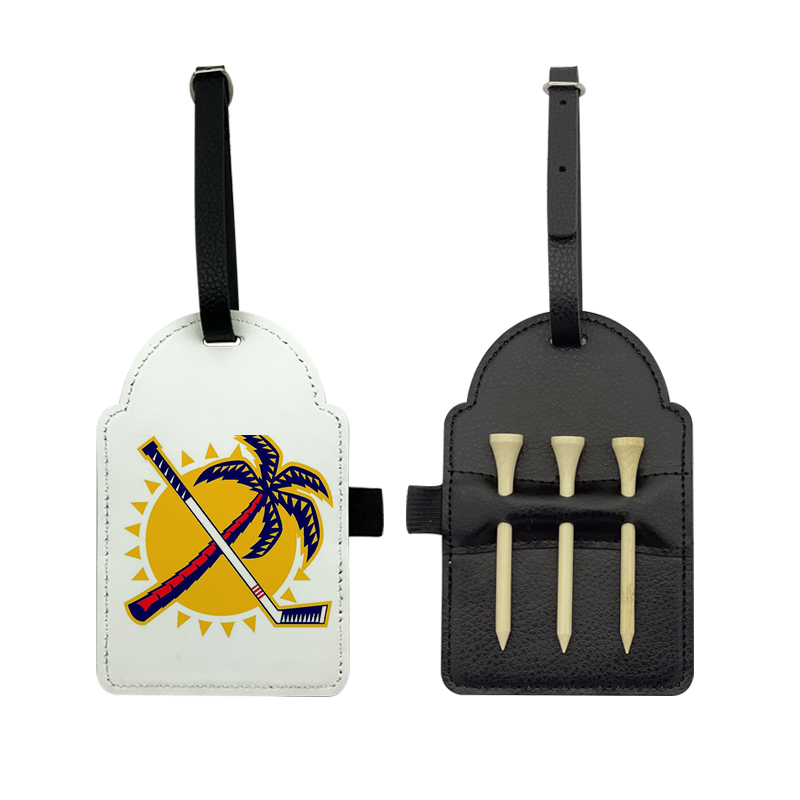 Etichetta per sacca da golf in similpelle sublimatica con 3 tee in legno
