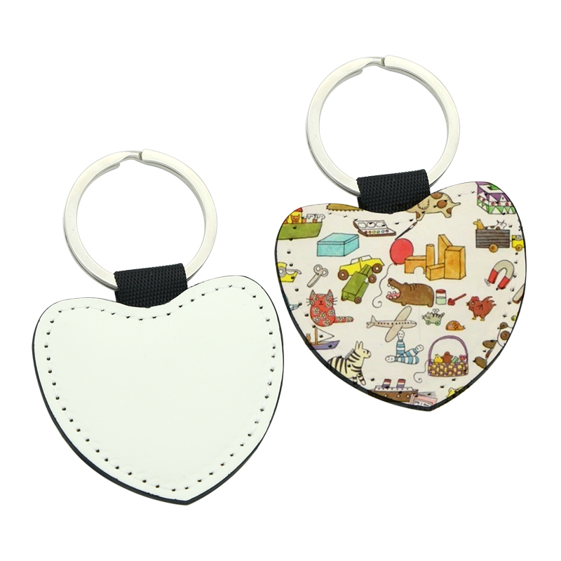 Portachiavi a forma di cuore in pelle PU sublimatica - Stampa fronte-retro Portachiavi a forma di cuore in pelle PU sublimatica - Stampa fronte-retro
