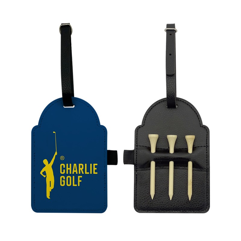 Etichetta per sacca da golf in similpelle sublimatica con 3 tee in legno