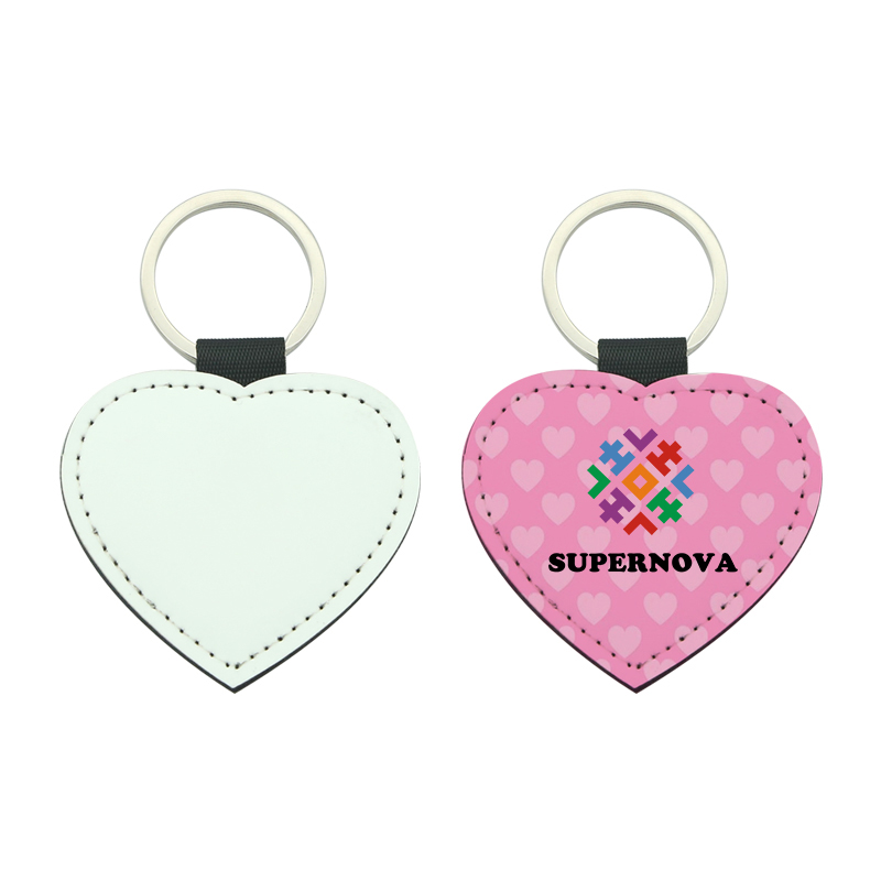 Portachiavi a forma di cuore in pelle PU sublimatica - Stampa fronte-retro
