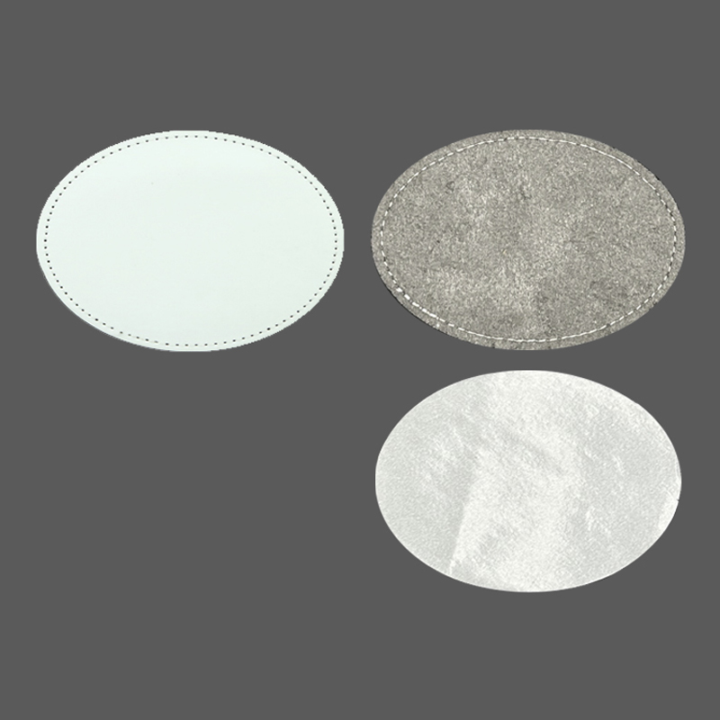 Toppe ovali in similpelle a sublimazione da 3 1/2 'x 2 1/2' con adesivo