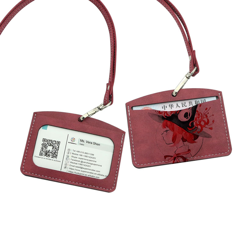 Porta badge identificativo in similpelle sublimatica - Doppio strato orizzontale per carte