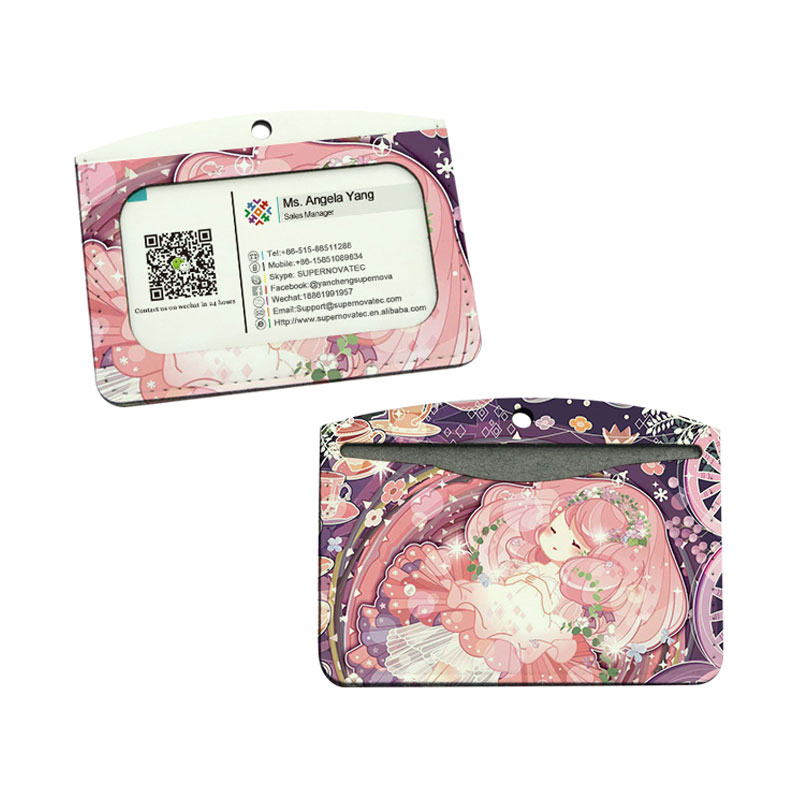 Porta badge identificativo in similpelle sublimatica - Doppio strato orizzontale per carte